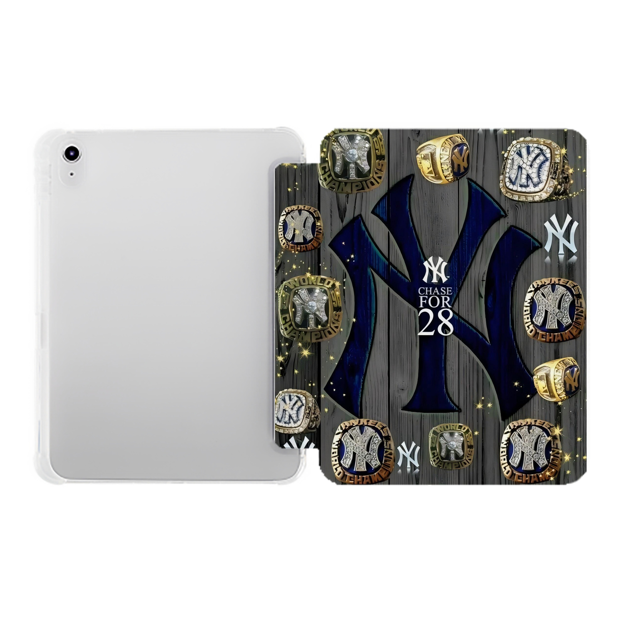 New York Yankees 209 Premium Tri-Fold PU Leather & Silicone IPad Case With Pencil Slot – Fits 9.5,10.5,10.9 – Adjustable Stand, Slim, Protective